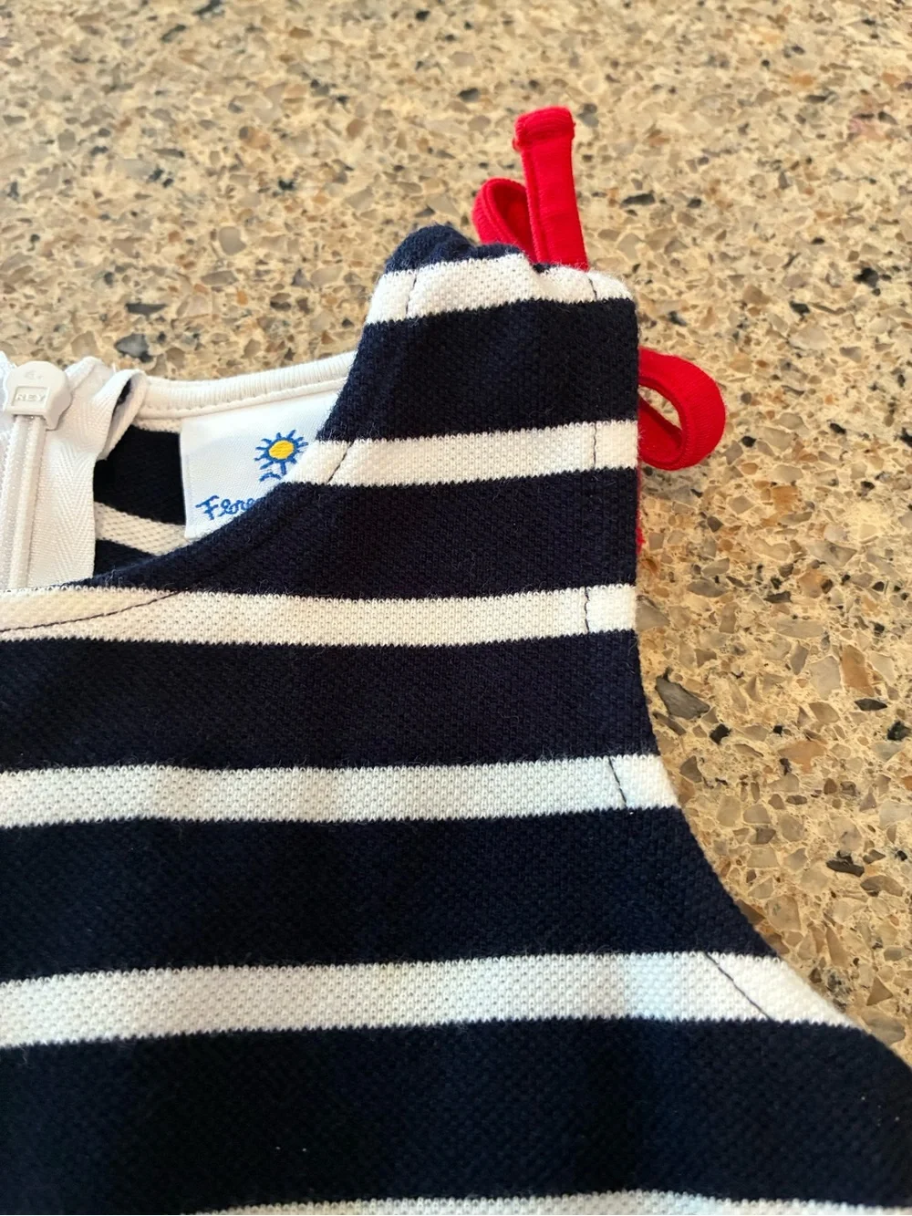 3T Florence Eiseman Navy and White Striped Tank Dress with Red Tulips